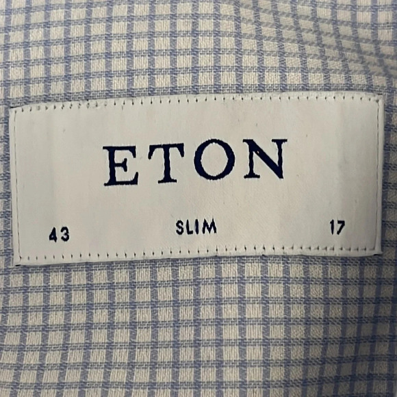 Eton Slim Fit Dress Shirt Grid Print Long Sleeve Button Up - Size 17 Slim/43 - Picture 4 of 8